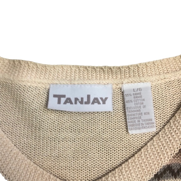 Vintage TanJay Knit Cardigan Sweater - Size Large - geometric and flower designs - Picture 2 of 6